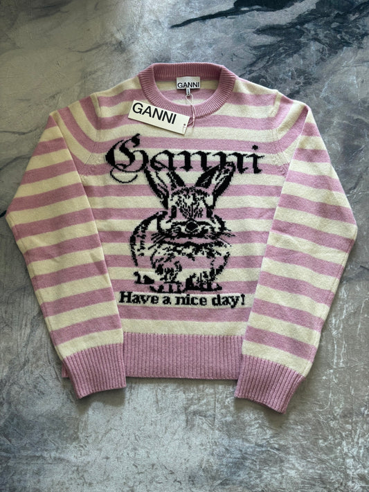 Ganni Striktrøje – Bunny "Have a nice day!"